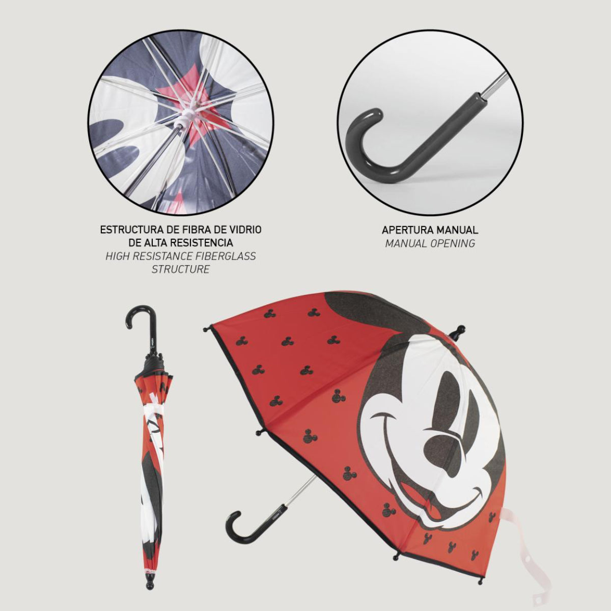 Disney Mickey Mouse Regenschirm ⌀ 71 cm Leichter Kuppel-Schirm für Regenwetter