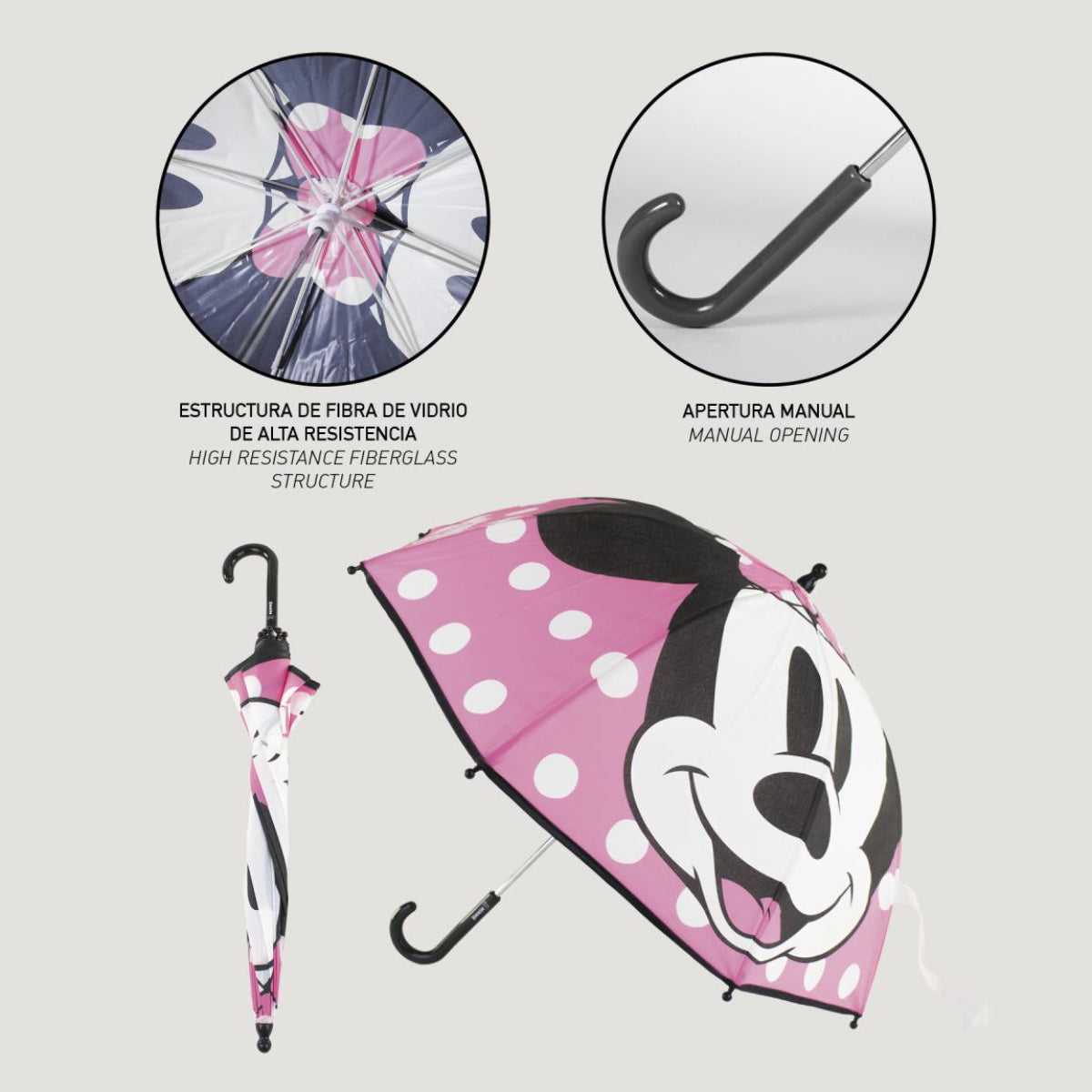 Disney Minnie Mouse Regenschirm ⌀ 71 cm Leichter Kuppel-Schirm für Regenwetter