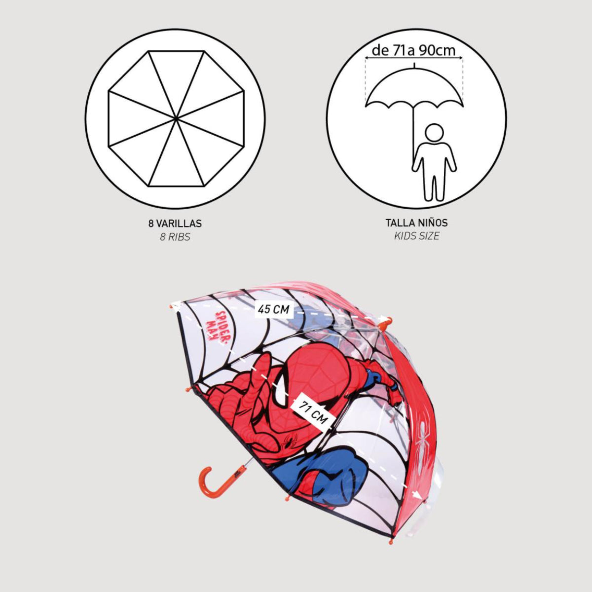 Spiderman Regenschirm ⌀ 71 cm Leichter Kuppel-Schirm für Regenwetter