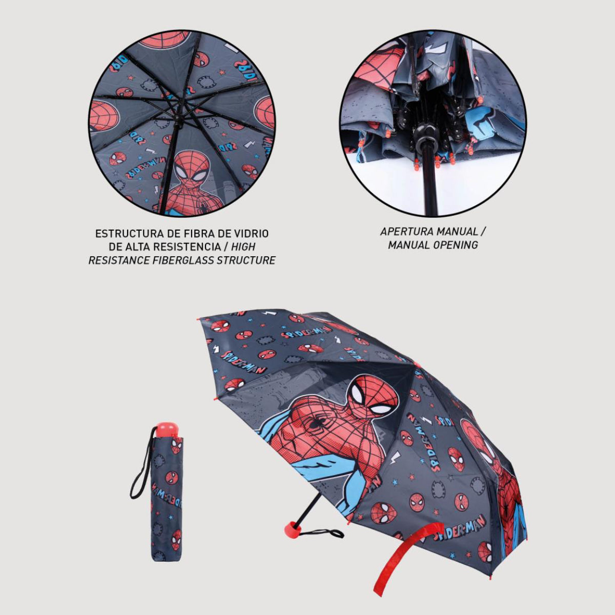 Spiderman Regenschirm ⌀ 92 cm Leichter Kuppel-Schirm für Regenwetter