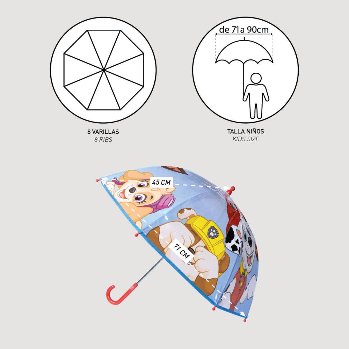 Paw Patrol Regenschirm ⌀ 71 cm Leichter Kuppel-Schirm für Regenwetter