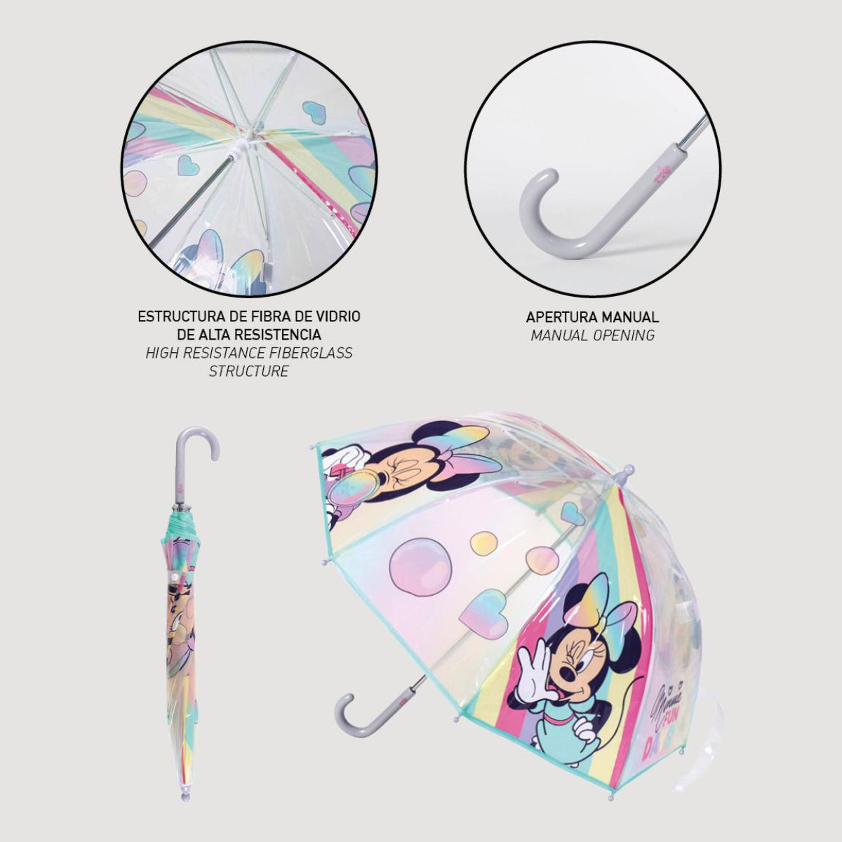 Disney Minnie Mouse Regenschirm ⌀ 71 cm Leichter Kuppel-Schirm für Regenwetter