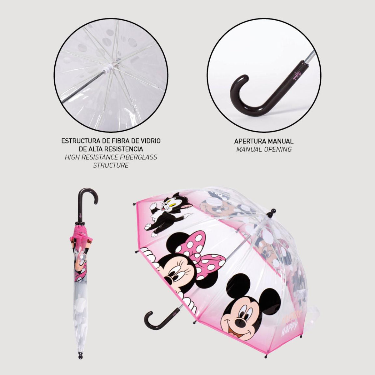 Disney Minnie Mouse Regenschirm ⌀ 71 cm Leichter Kuppel-Schirm für Regenwetter