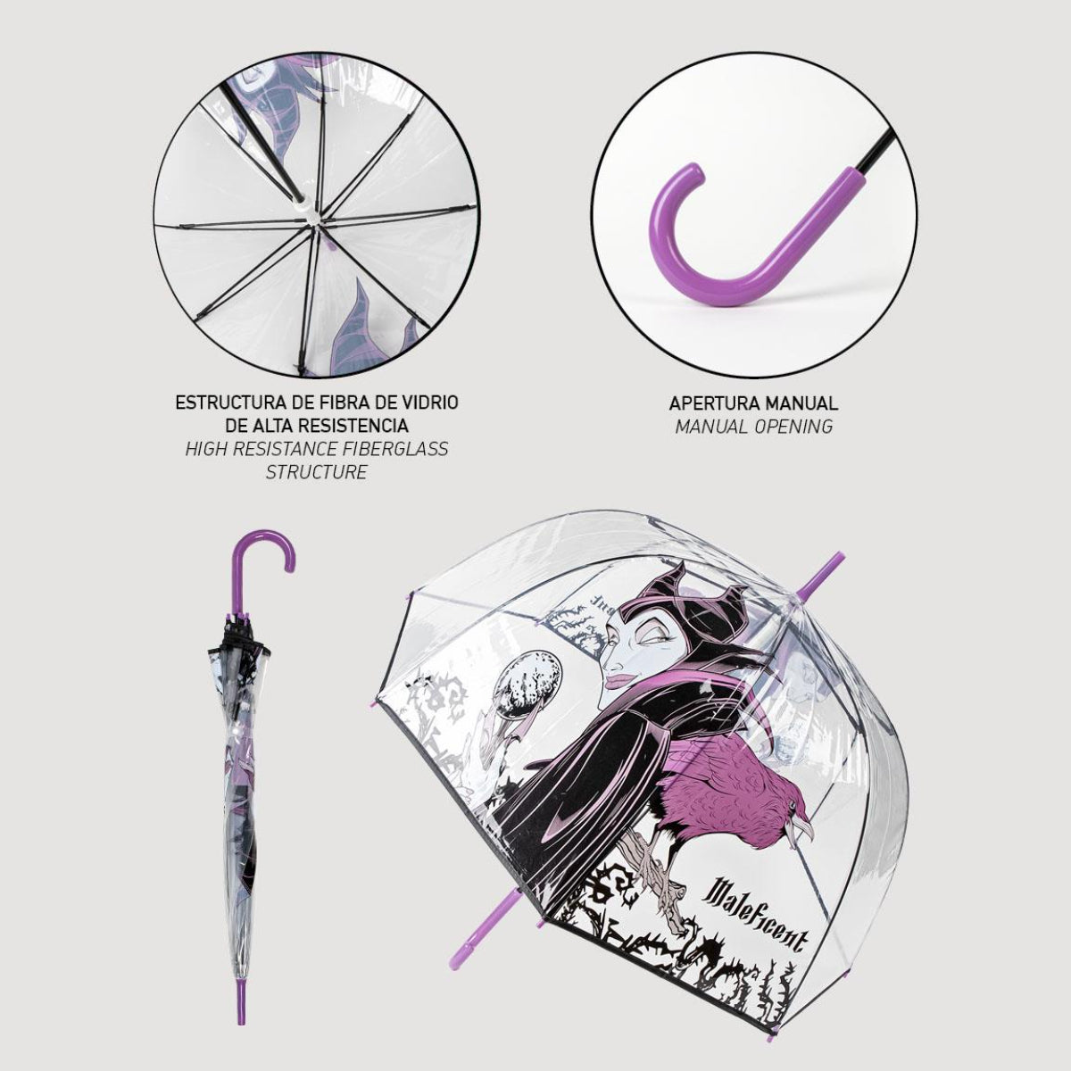 Disney Villanas Regenschirm ⌀ 60 cm Leichter Kuppel-Schirm für Regenwetter