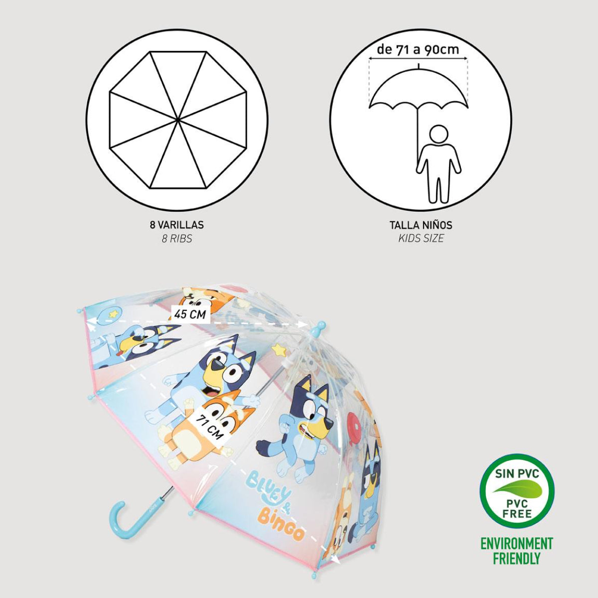 Bluey Kinder Ø 71 cm Regenschirm manueller Bubble-Schirm & Wetterschutz