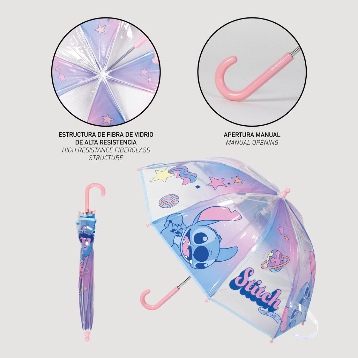 Lilo & Stitch Kinder Ø 71 cm Regenschirm manueller Bubble-Schirm & Wetterschutz
