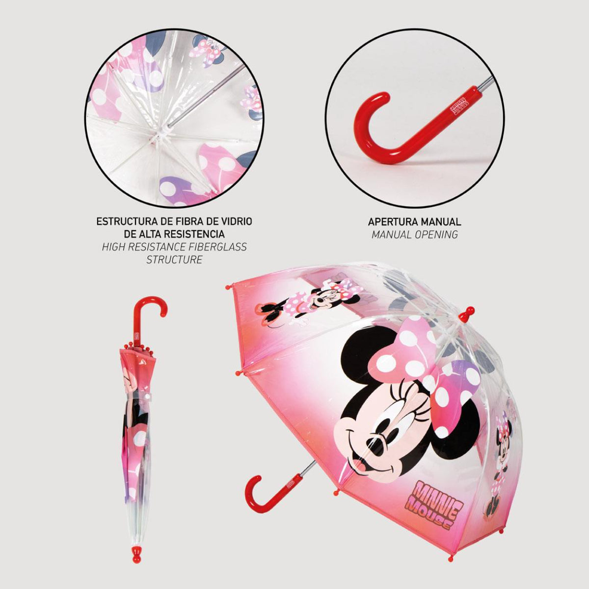 Disney Minnie Kinder Ø71 cm Regenschirm manueller Bubble-Schirm & Wetterschutz