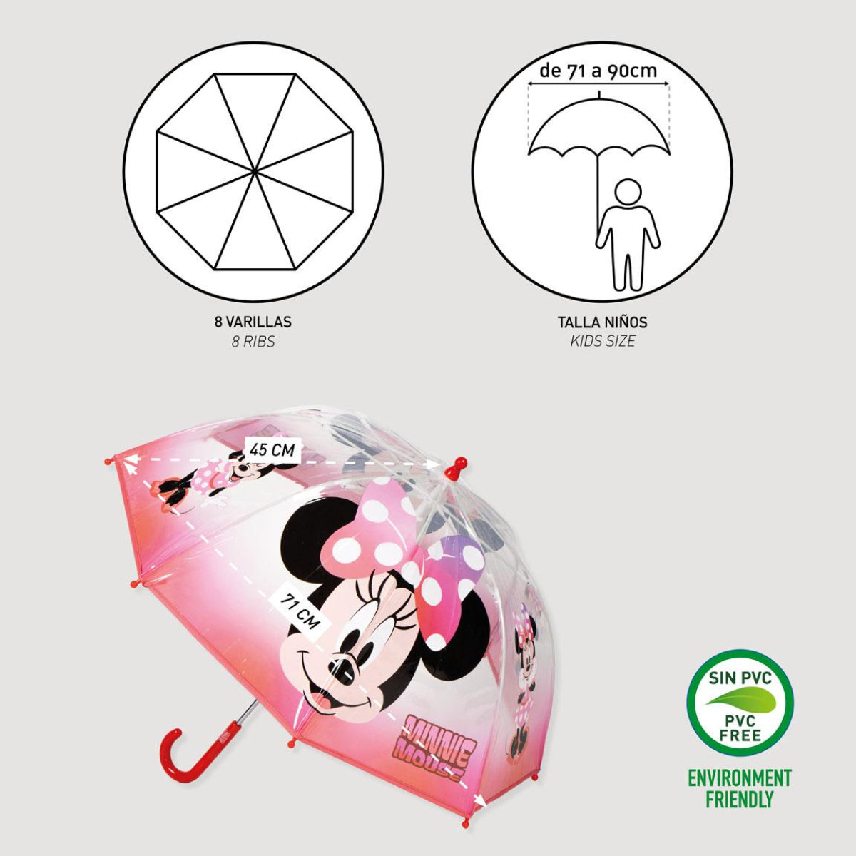 Disney Minnie Kinder Ø71 cm Regenschirm manueller Bubble-Schirm & Wetterschutz