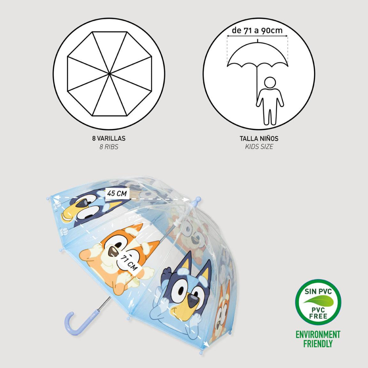 Bluey Kinder Ø 71 cm Regenschirm manueller Bubble-Schirm & Wetterschutz