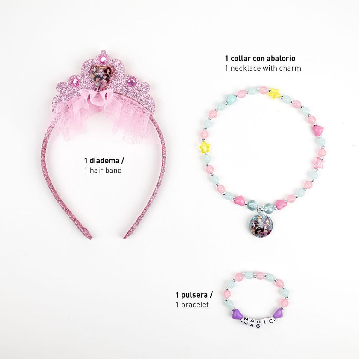 Disney Princess Schmuckset Kinder 3-teiliges Set mit Halskette, Armband & Ring