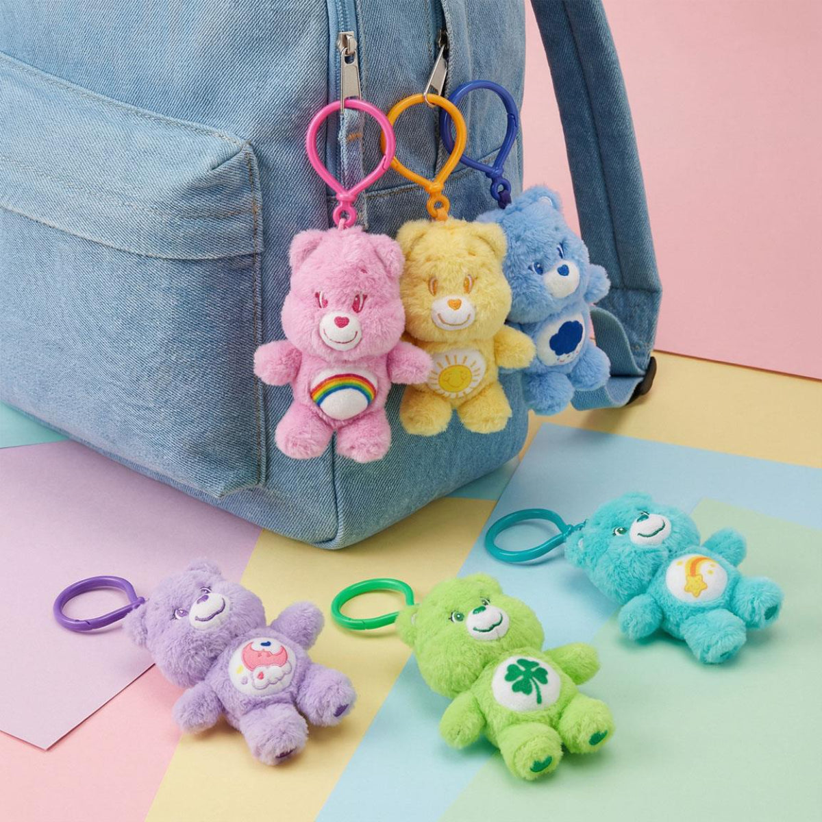 Care Bears Bag Clip Kinder Taschenanhänger Set aus Polyester für Rucksack und Freizeit