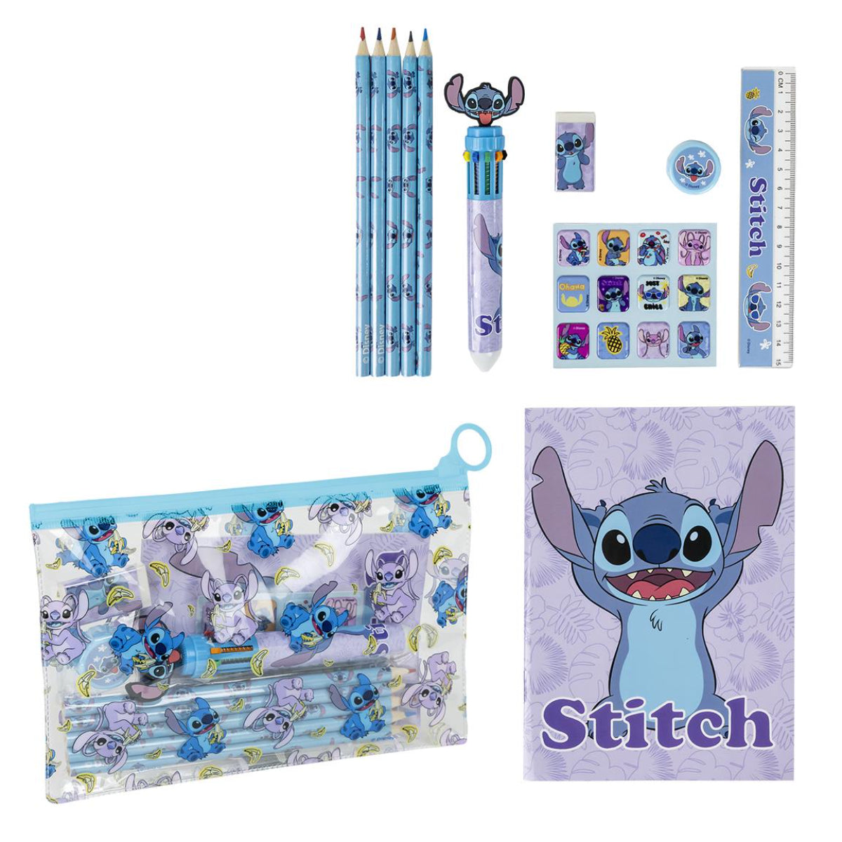 Disney Stitch Schulset Schreibwaren-Set EVA Federmäppchen & Zubehör für Kinder