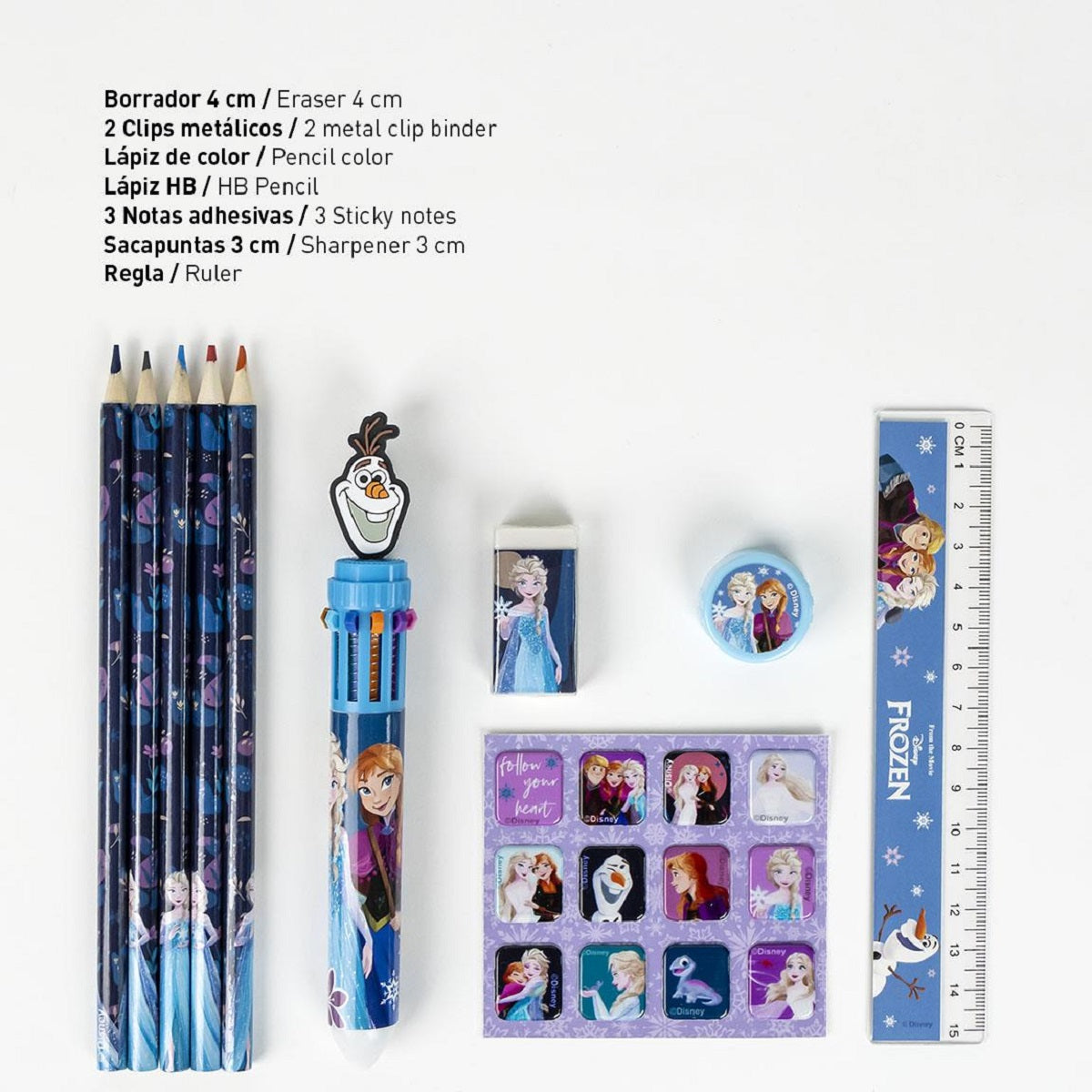 Disney Frozen Schulset Schreibwaren-Set für Kinder mit Lineal, Bleistiften, Anspitzer und mehr