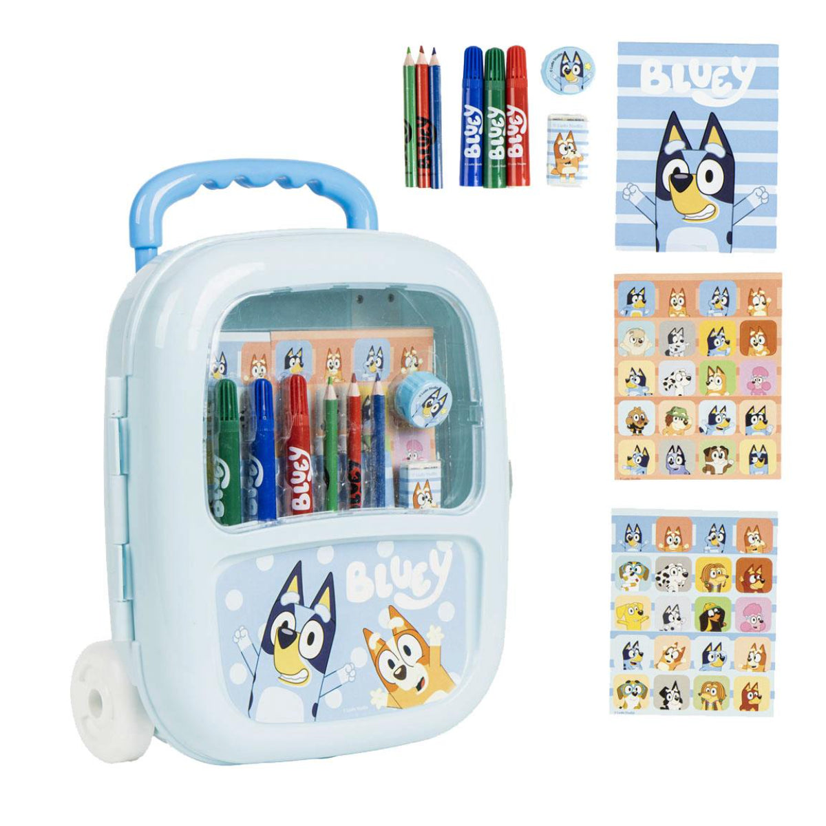 Bluey CreativeCase Zeichenkoffer – Rollkoffer & Schreibset mit Farben und Stiften