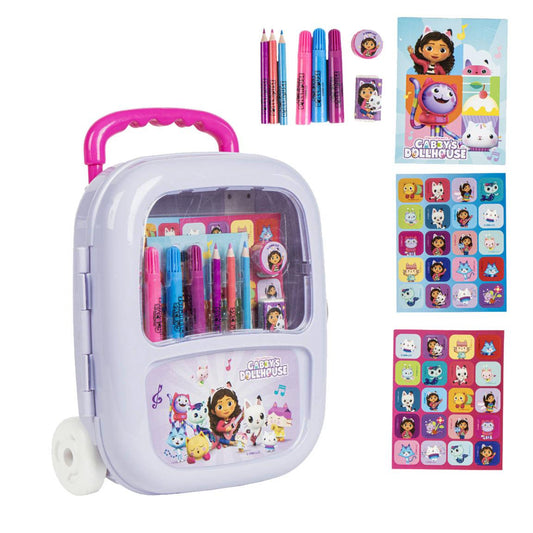 Gabby´s Dollhouse CreativeCase Zeichenkoffer – Rollkoffer & Schreibset mit Farben und Stiften