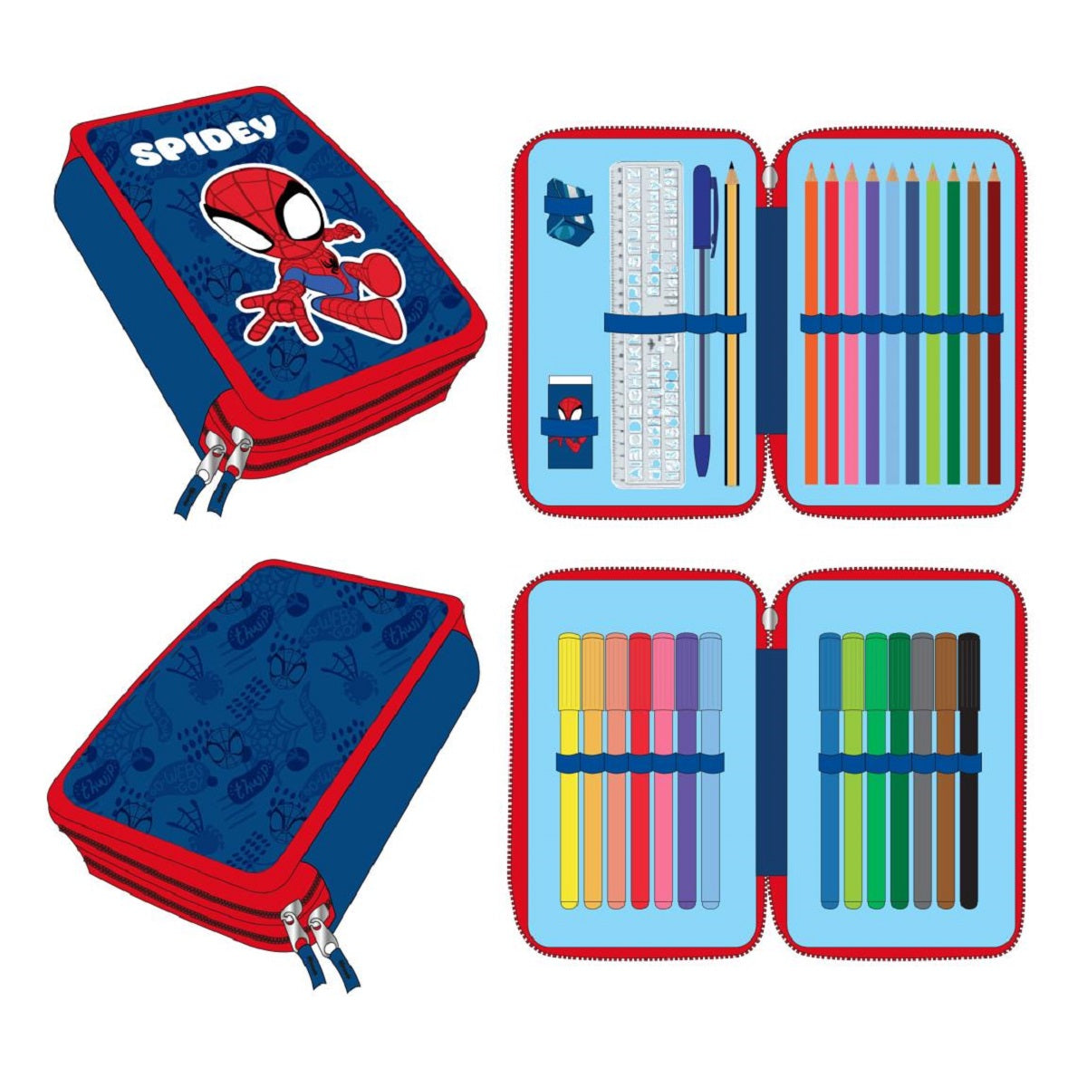 Spiderman Federmappe gefüllt – Schuletui & Stiftebox mit Zubehör für Kinder