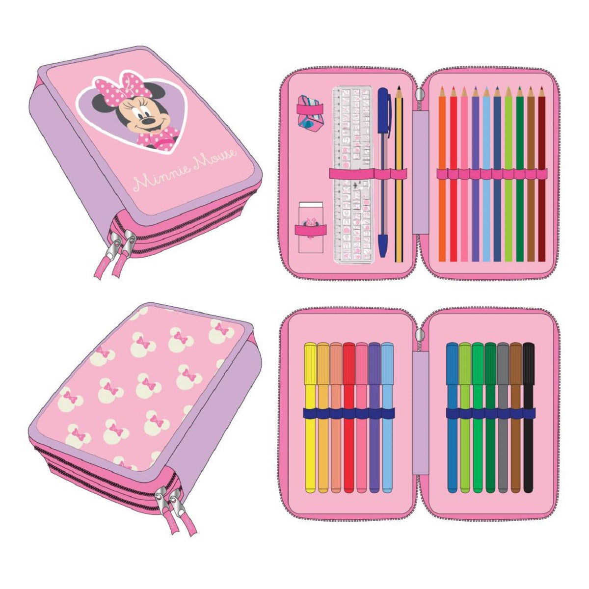Disney Minnie Mouse Federmappe gefüllt – Schuletui & Stiftebox mit Zubehör für Kinder