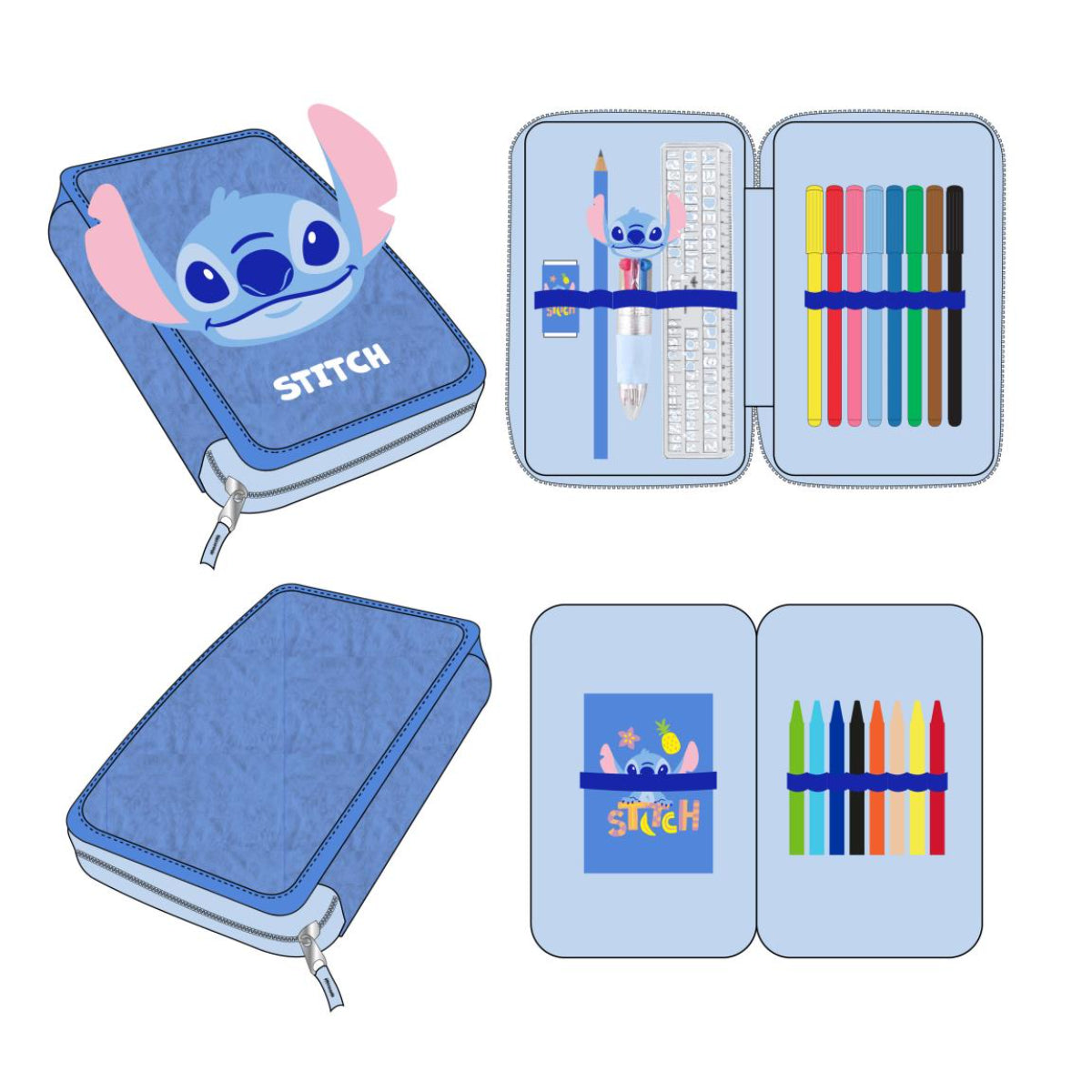 Disney Stitch Gefüllte Federmäppchen mit Zubehör für Schule und Freizeit