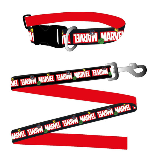 Marvel - 2-Teilig Hundehalsband & Hundeleine - M Größe aus Polyester mit Metallclip