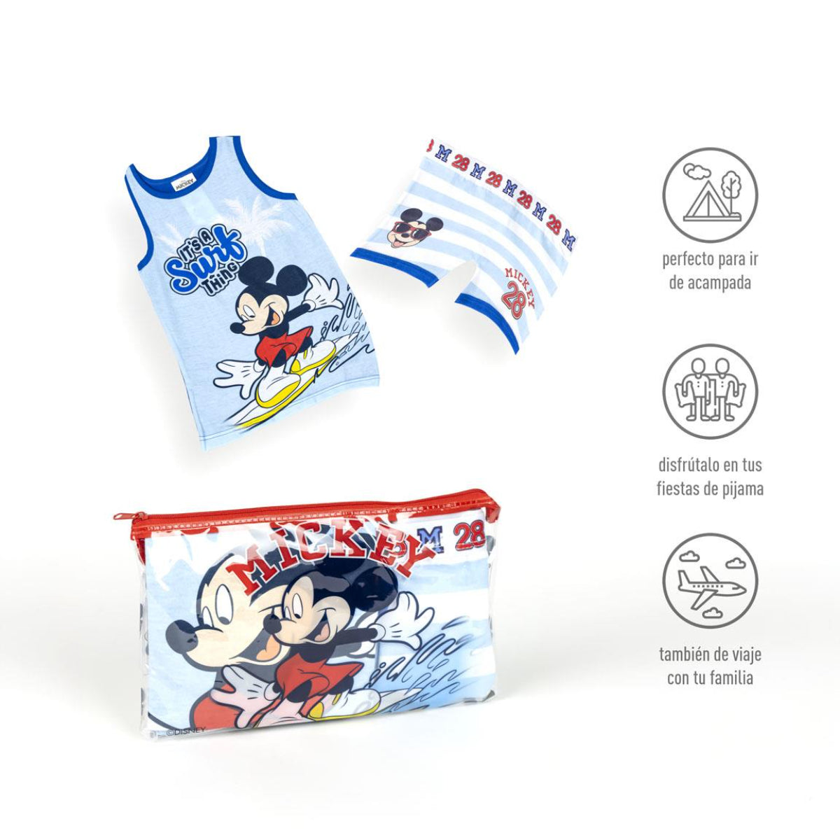 Disney Mickey Mouse Schlafanzug Kinder Pyjama Set & Nachtwäsche aus 100 % Baumwolle mit Tasche