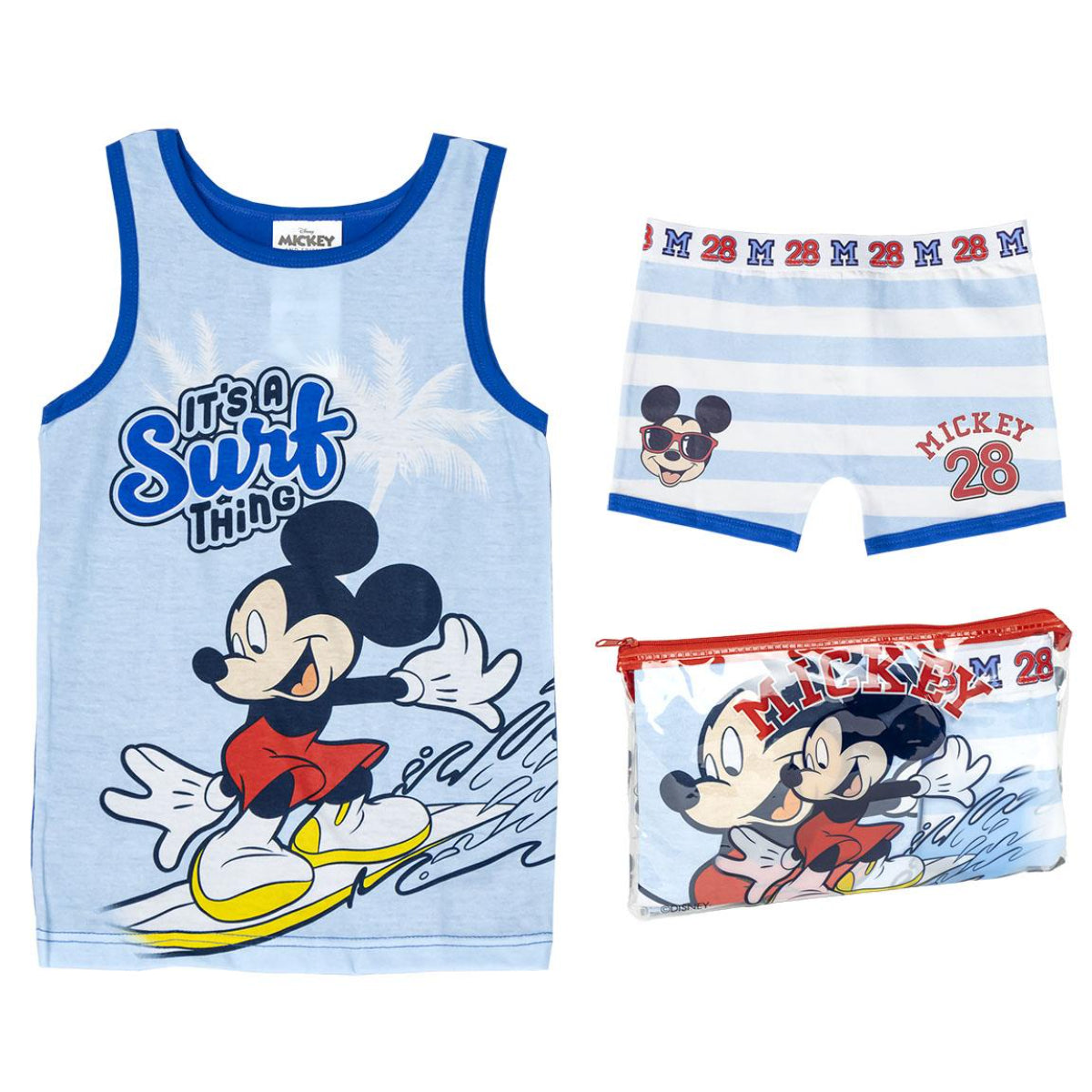 Disney Mickey Mouse Schlafanzug Kinder Pyjama Set & Nachtwäsche aus 100 % Baumwolle mit Tasche