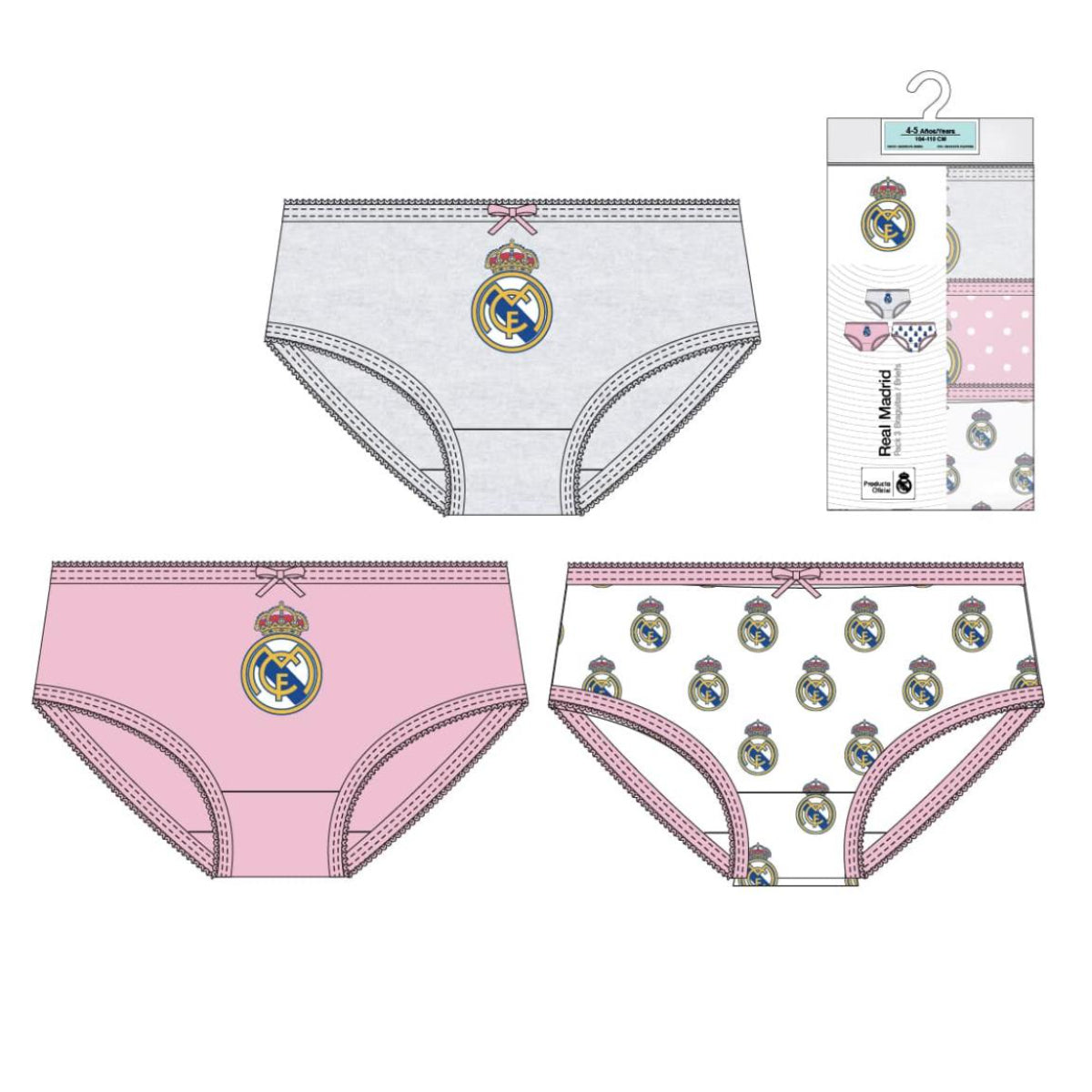 Real Madrid Baumwolle Unterwäsche für Mädchen Fußball Unterhosen 3er Pack