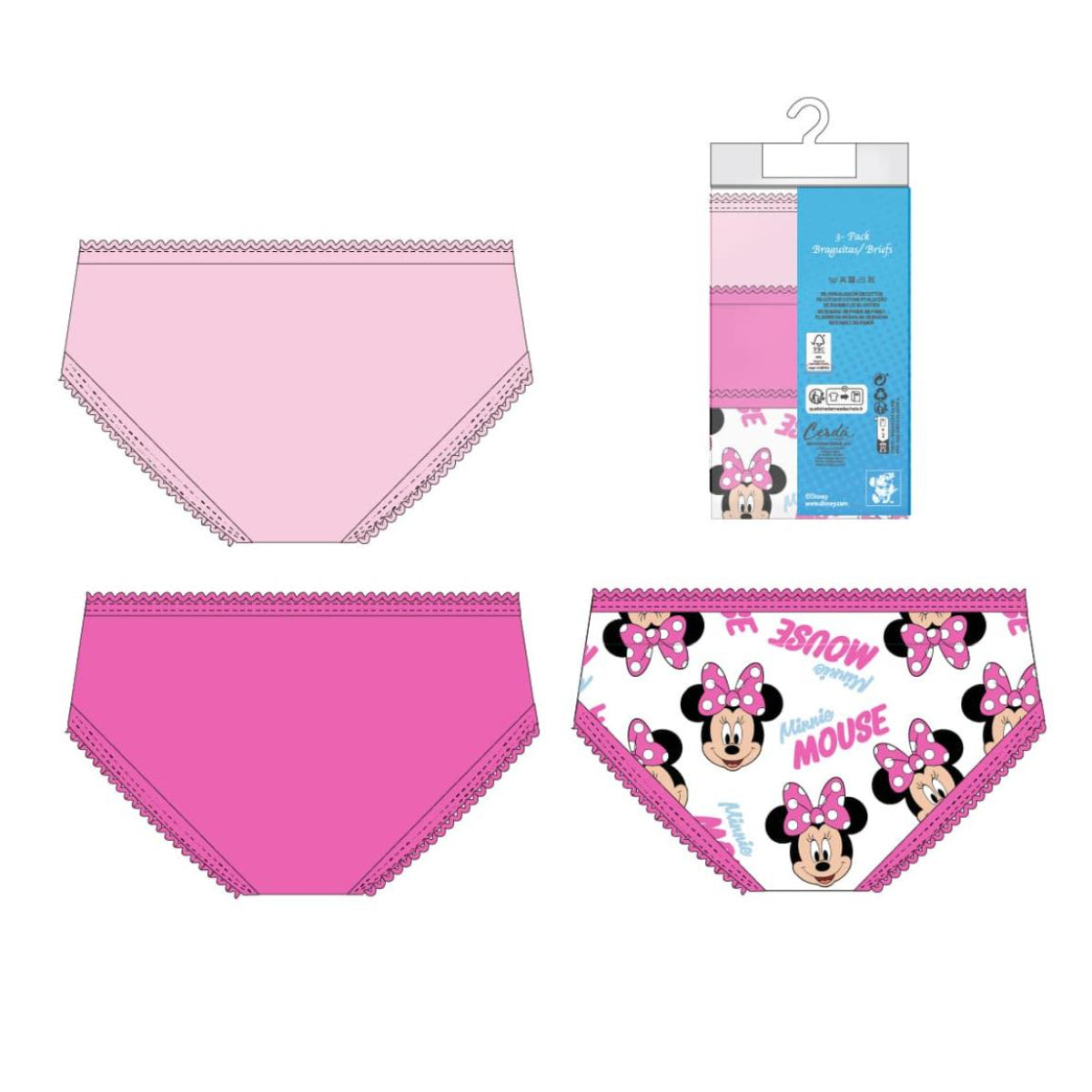 Disney Minnie Mouse Kinder Unterwäsche Set Mädchen 3 teilig Baumwolle