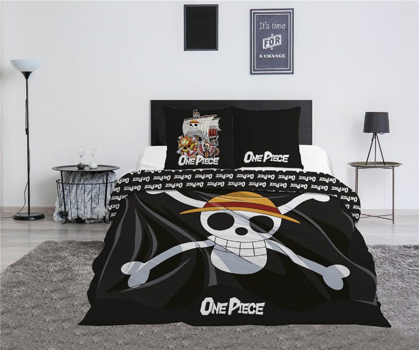 One Piece 3-teiliges Bettwäsche-Set – 1x Deckenbezug (240x220) & 2x Kissenbezug (65x65 cm) aus Polycotton