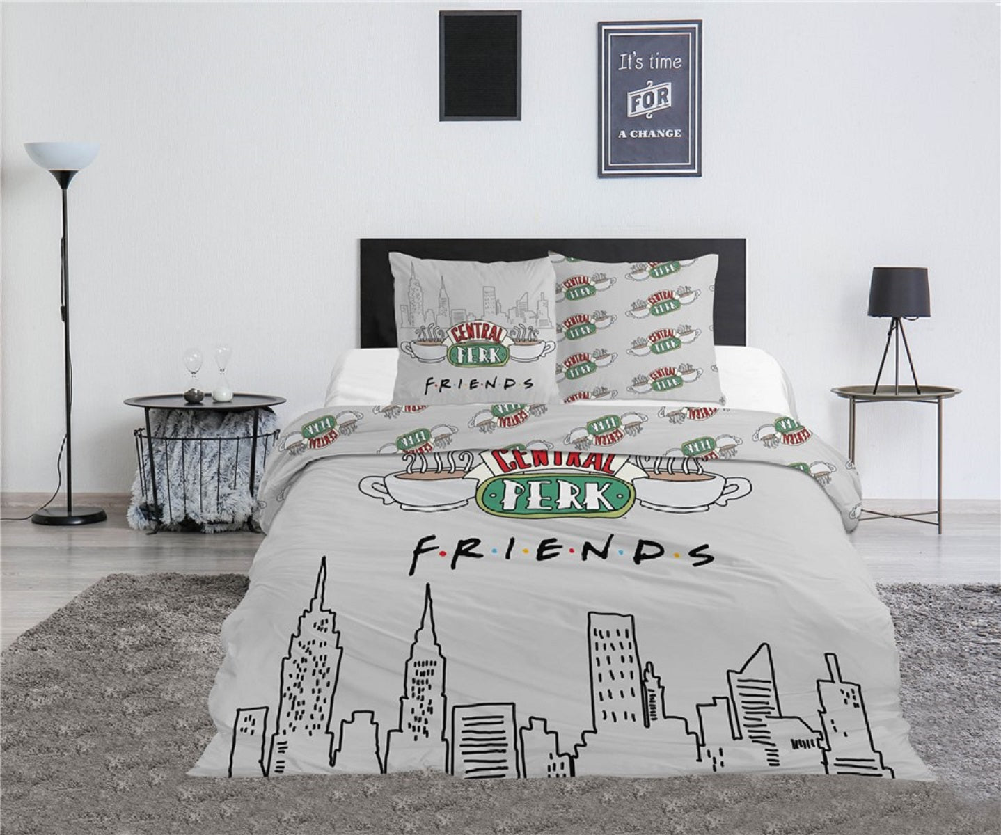 Friends Doppelbettwäsche Set – 1x Deckenbezug 240x220 cm & 2x Kissenbezüge 63x63 cm aus Mikrofaser