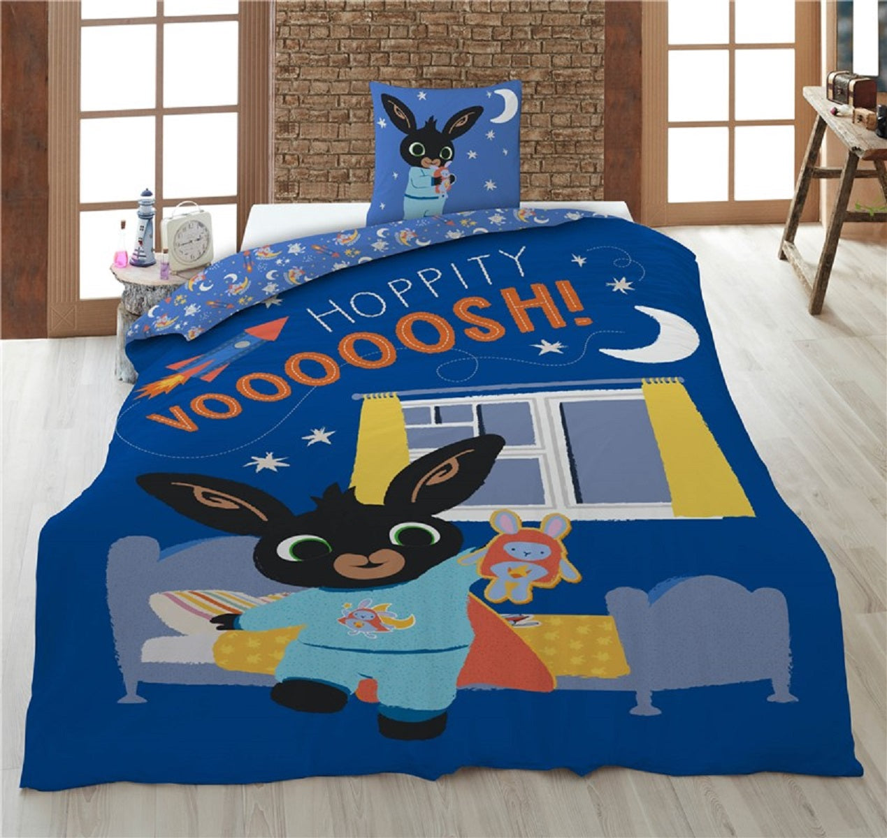 Bing Bettwäsche-Set – 1x Deckenbezug 140x200 & 1x Kissenbezug 65x65 cm für Kinder