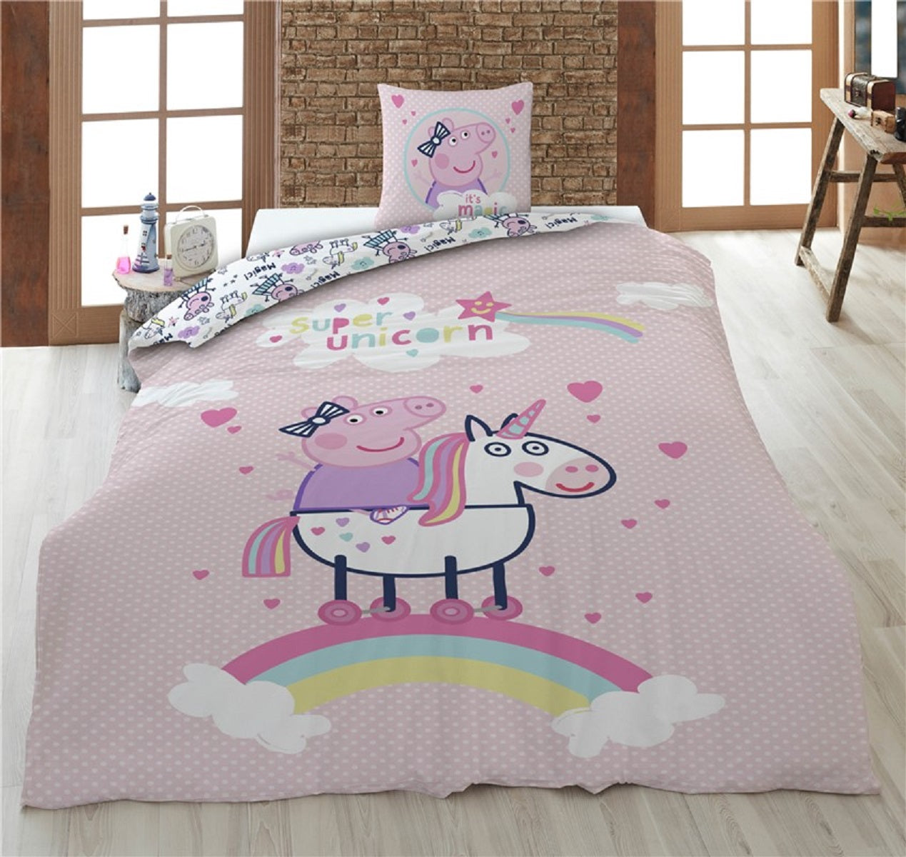 Peppa Pig Bettwäsche-Set – 1x Deckenbezug 140x200 & 1x Kissenbezug 65x65 cm für Kinder