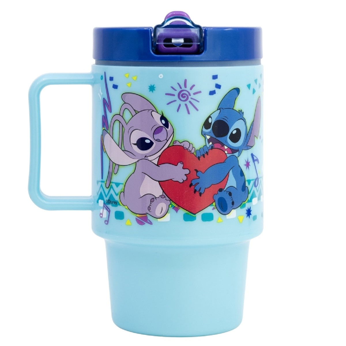 Lilo & Stitch Becher Mikrowellengeeigneter Kunststoffbecher 530  ml mit Schraubdeckel – Motivbecher für Kinder