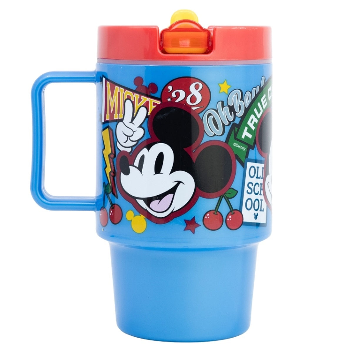 Disney Mickey Mouse Becher Mikrowellengeeigneter Kunststoffbecher 530  ml mit Schraubdeckel – Motivbecher für Kinder