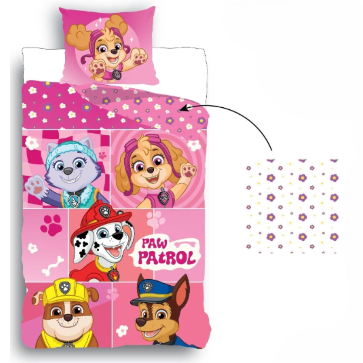 Paw Patrol Bettbezug 135x200 cm & Kopfkissenbezug 80x80 cm – Aus 100% Baumwolle für Kinder
