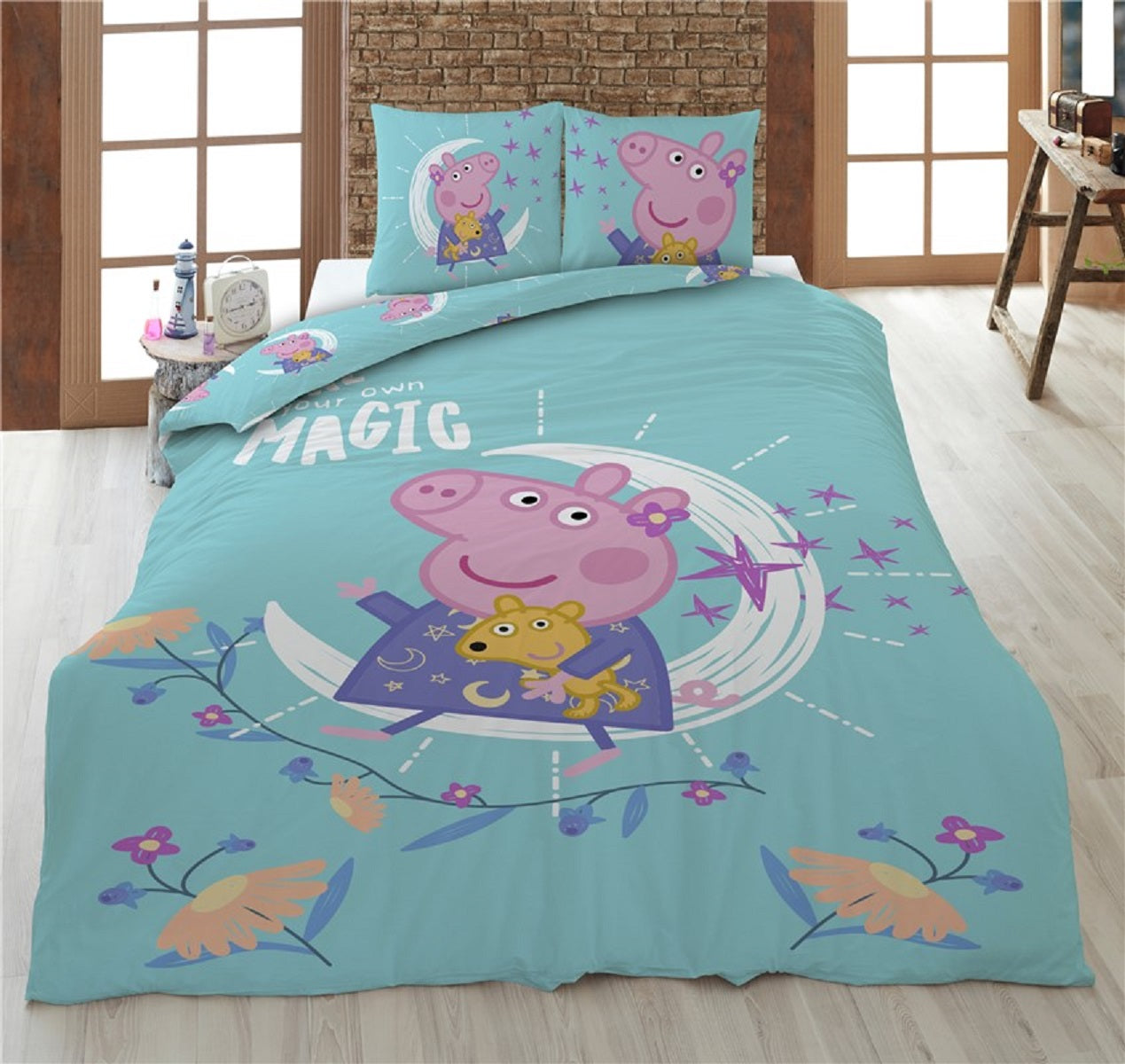 Peppa Pig Bettwäsche-Set Decke & Kissenbezug 140x200 + 63x63 cm aus Polyester