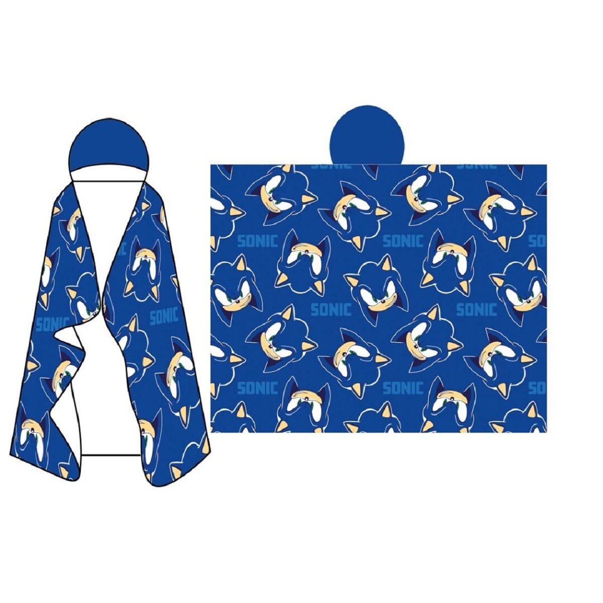 Sonic Kuscheldecke mit Kapuze für Kinder – weich & wärmend – 120x150 cm