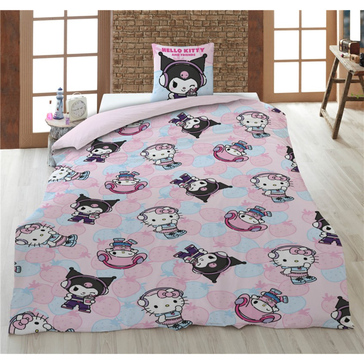 Hello Kitty Bettwäsche Set 140 × 200 cm mit Kissenbezug 65x65 cm