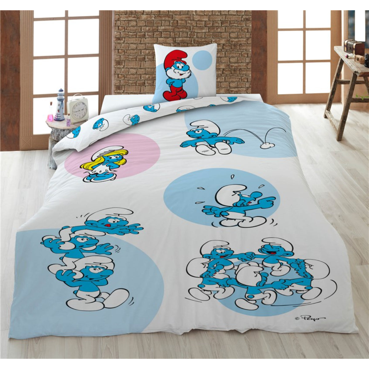Die Schlümpfe Bettwäsche Set 140 × 200 cm mit Kissenbezug 63x63 cm
