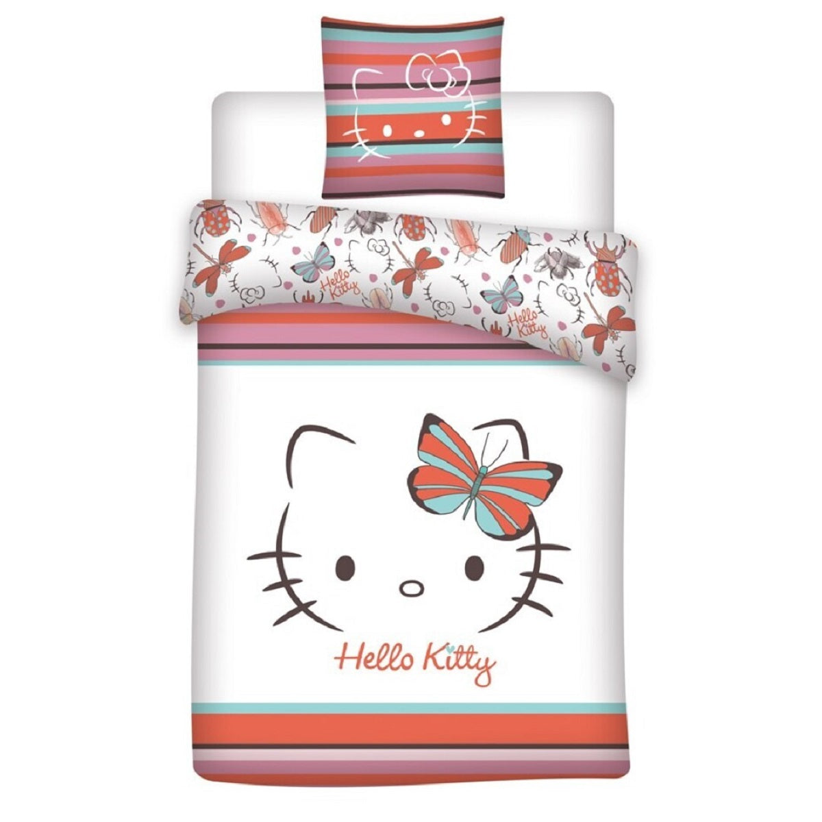 Hello Kitty Bettwäsche Set 140 × 200 cm mit Kissenbezug 65x65 cm