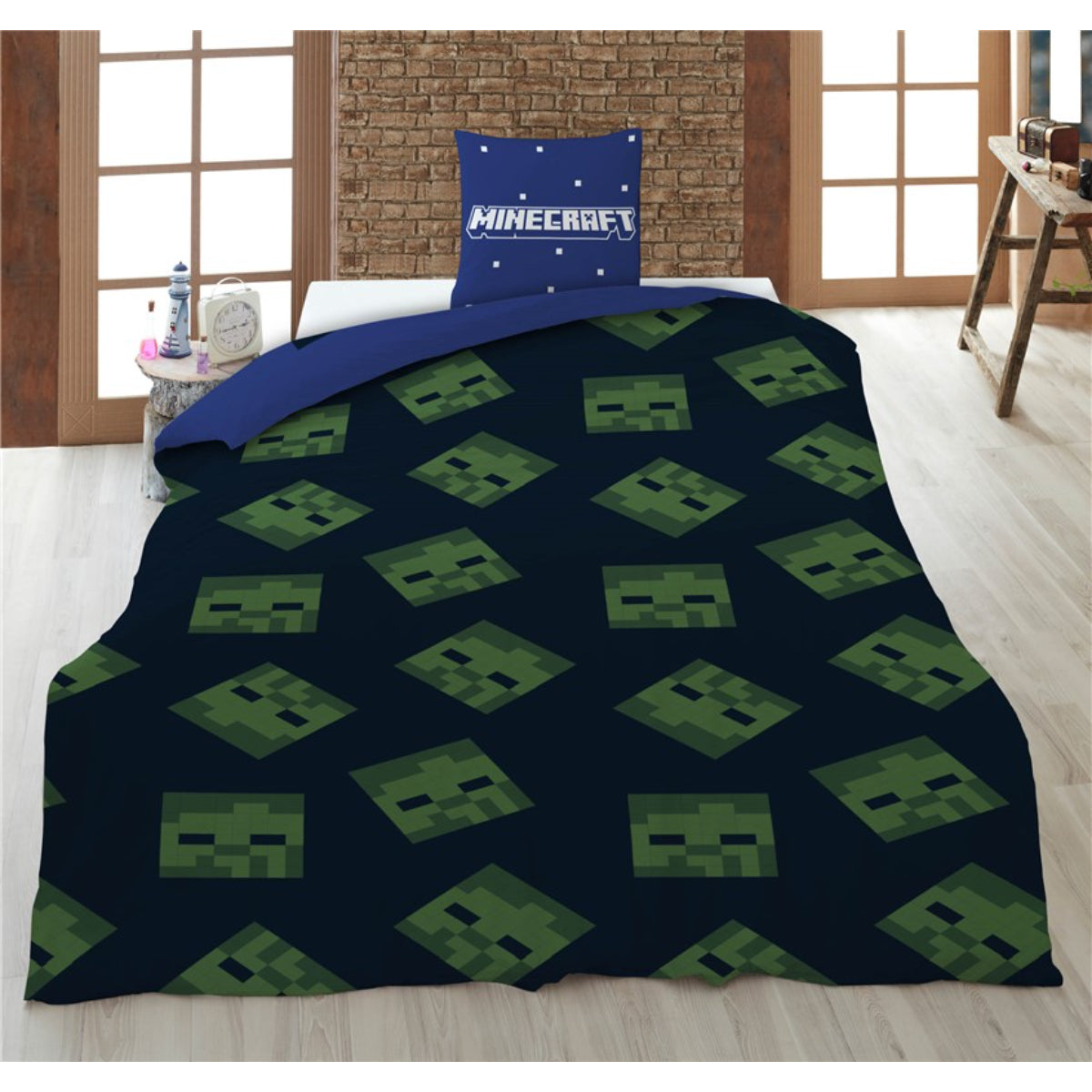 Minecraft Bettwäsche Set 140 × 200 cm mit Kissenbezug 65x65 cm