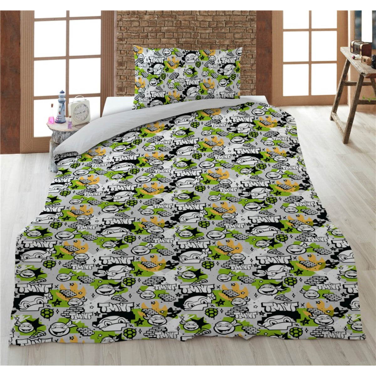 Ninja Turtles Baumwolle Bettwäsche Set 160 × 210 cm mit Kissenbezug 65 × 100 cm für Schlafzimmer