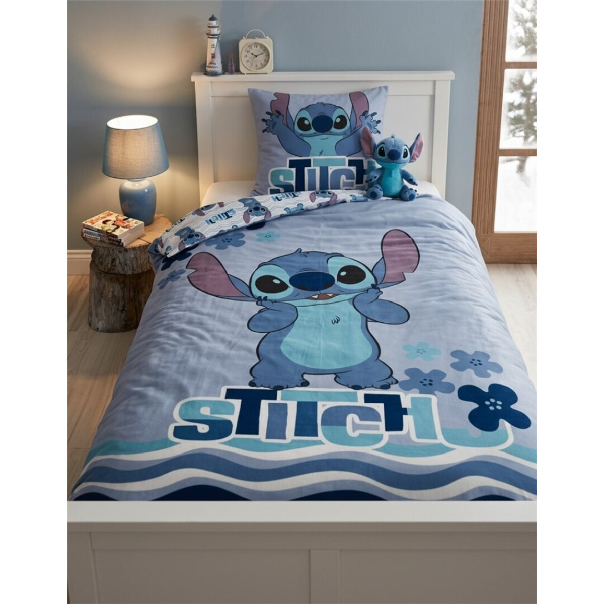 Disney Stitch Flanell Bettwäsche Set 135 × 200 cm mit Kissenbezug 80 × 80 cm für Kinderzimmer