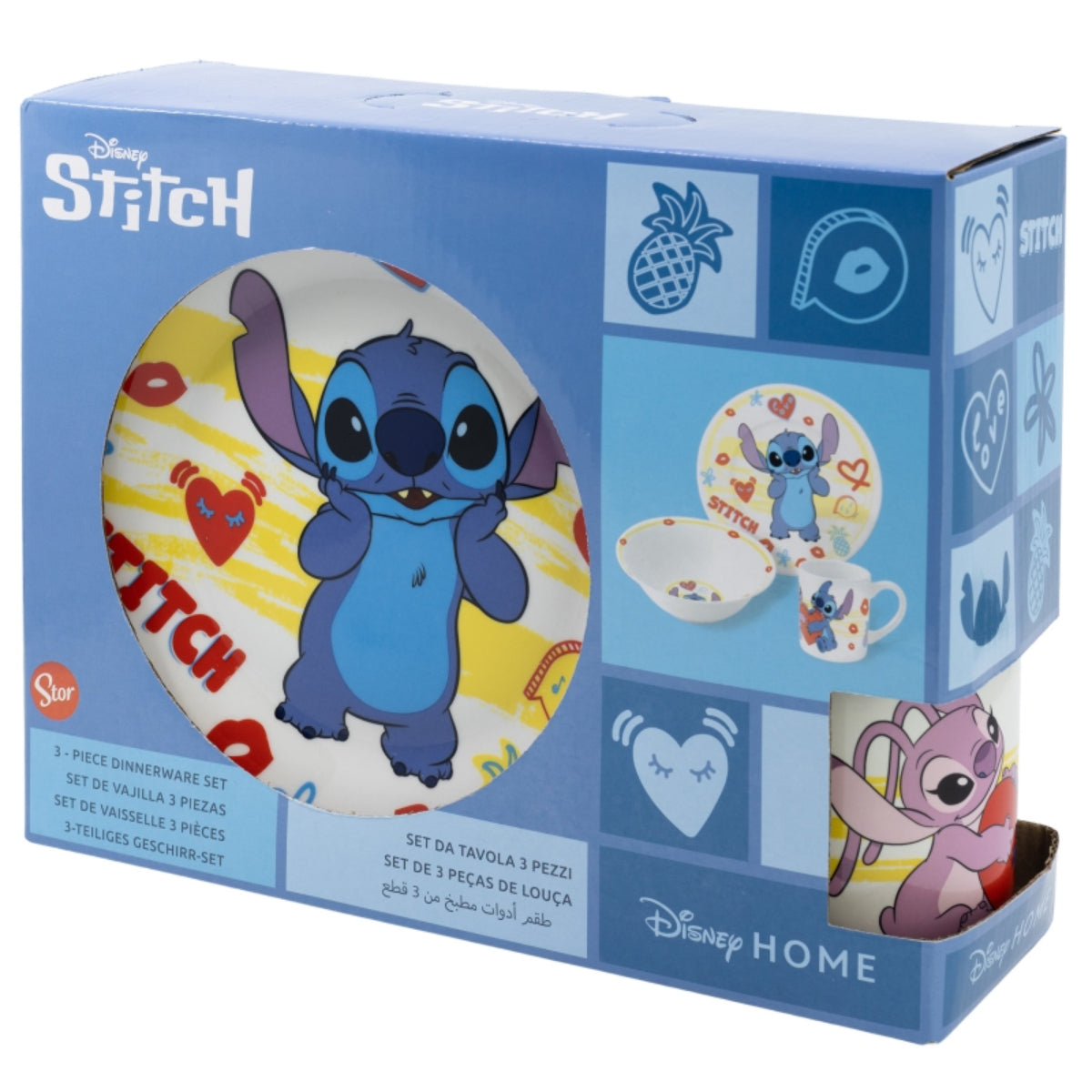 Disney Stitch Kinder-Geschirrset 3-teilig – Teller, Schüssel, Tasse – Geschenkset
