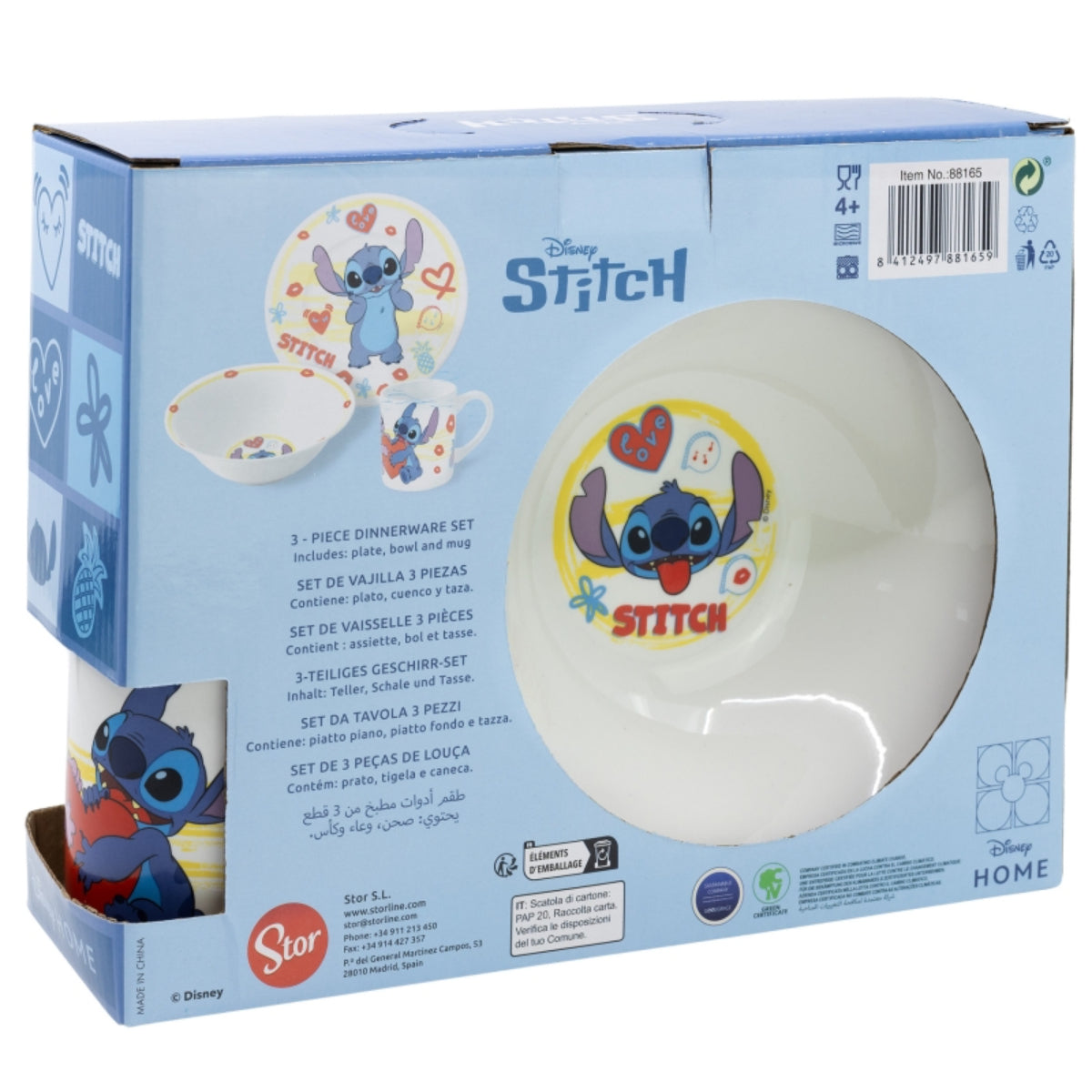Disney Stitch Kinder-Geschirrset 3-teilig – Teller, Schüssel, Tasse – Geschenkset