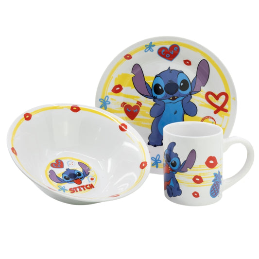 Disney Stitch Kinder-Geschirrset 3-teilig – Teller, Schüssel, Tasse – Geschenkset