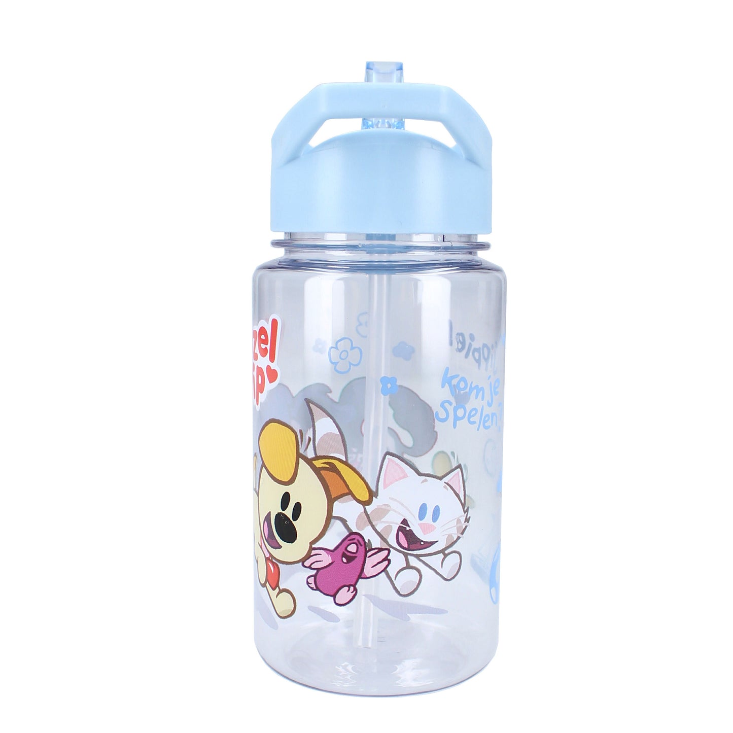 Woezel & Pip Trinkflasche – Ideal für unterwegs, 450ml mit Strohhalm und Griff
