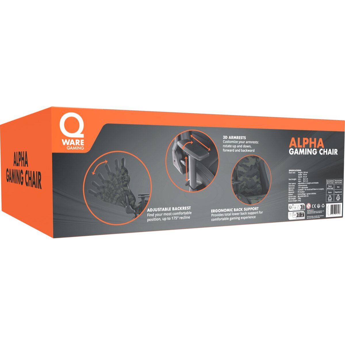 Qware Alpha Gaming Stuhl – Verstellbar mit Liegefunktion & Musterdesign