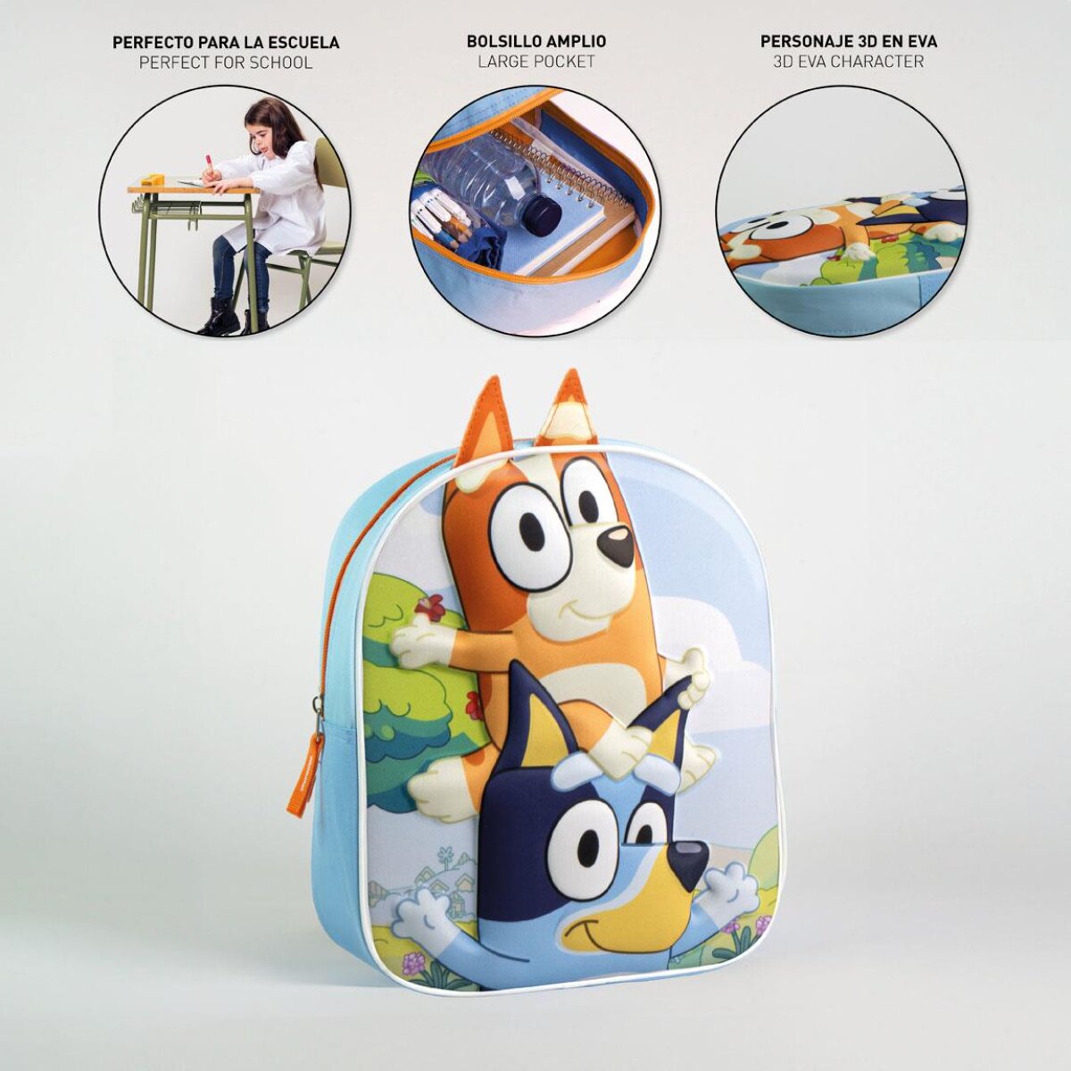 Bluey Kinder Rucksack Bluey 3D Motiv, ideal für Vorschule & Ausflug