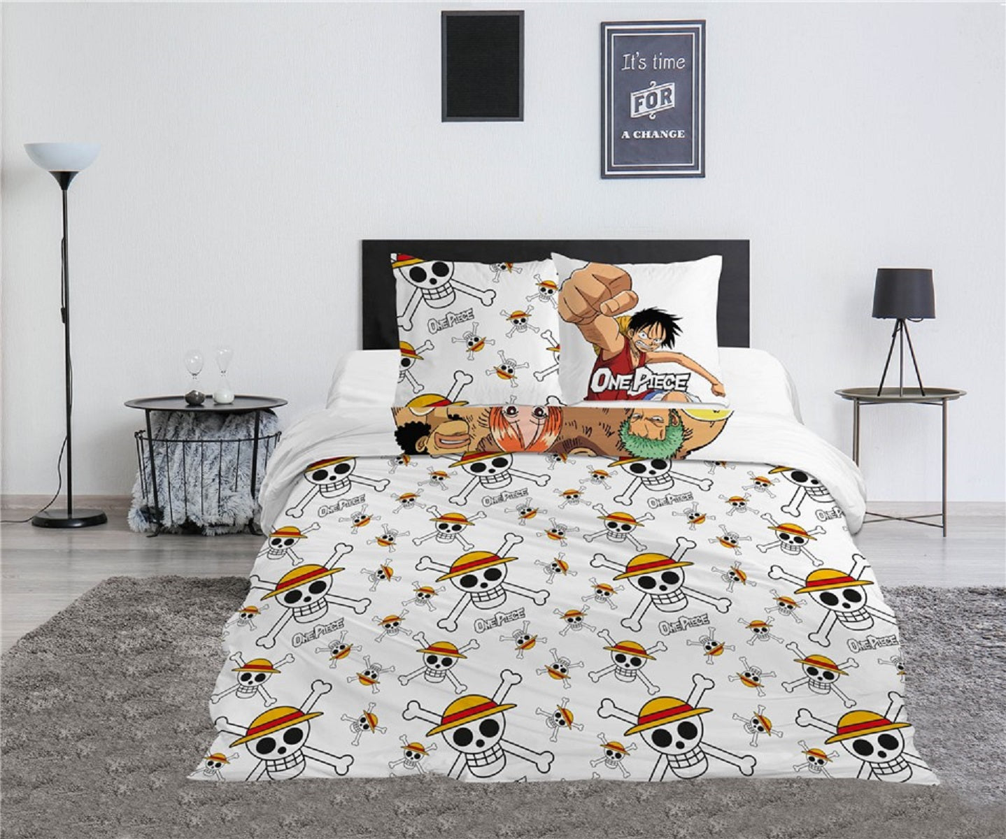 One Piece 3-teiliges Bettwäsche-Set – Decken- und Kissenbezug 240x220 + 65x65 cm aus Polycotton
