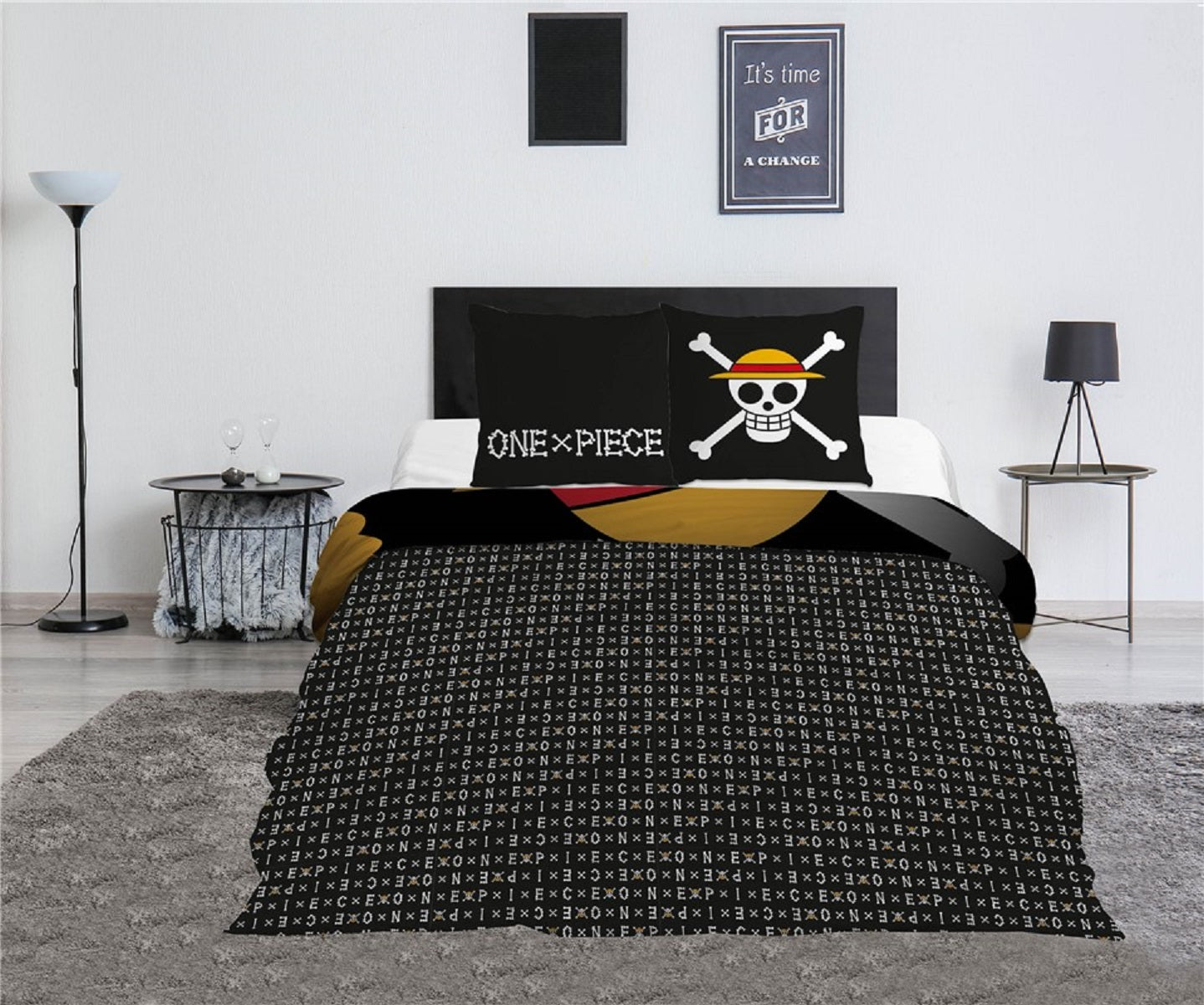 One Piece 3-teiliges Bettwäsche-Set – Decken- und Kissenbezug 240x220 + 65x65 cm aus Polycotton